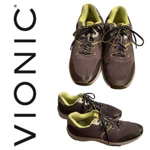Vionic 335 Emerald/9030‎ women's gray/yellow mesh, lace up athletic sneakers. 10